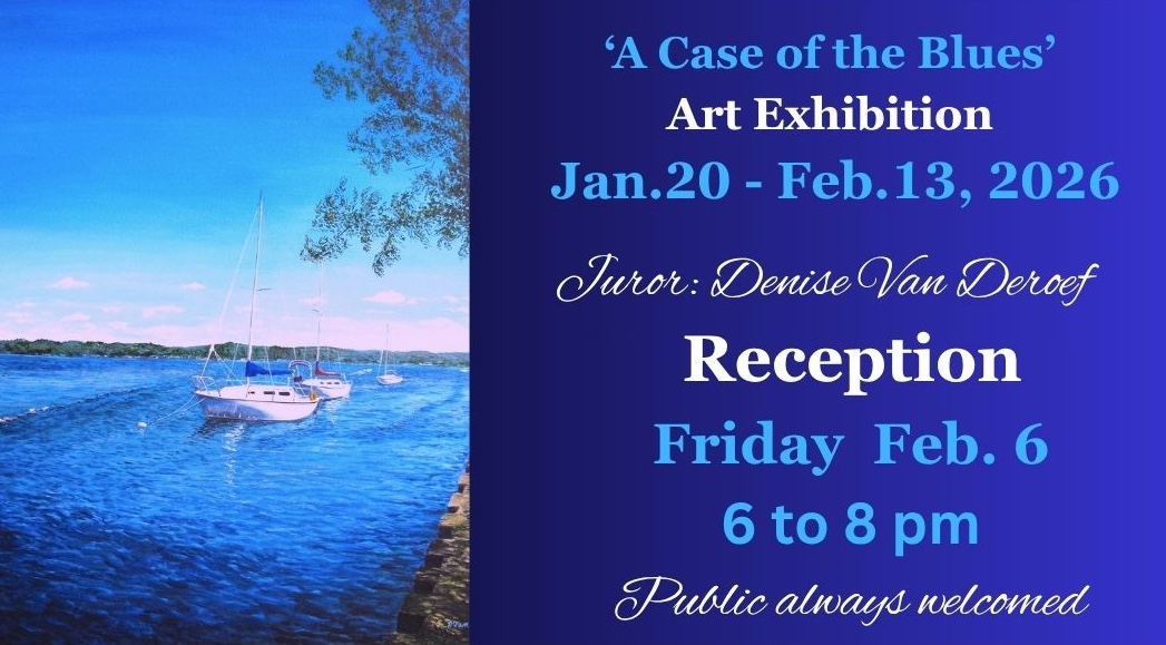 Graphic for show reception for A Case Of The Blues exhibit